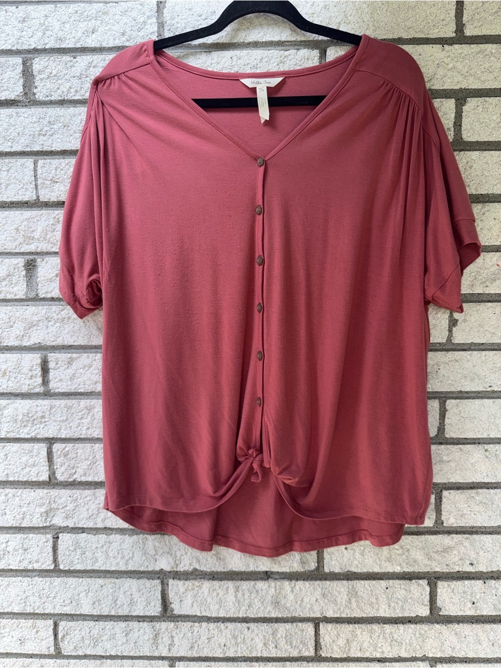 Matilda Jane Womens Dusty Rose Button-Front Knot Top